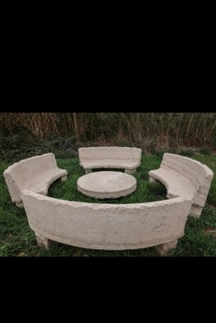 Reclaimed Limestone Bench Set with Table