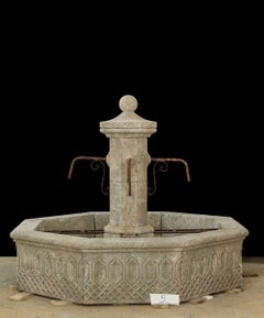 Antique Hand-Carved Limestone Pool Fountain, Rustic French Style, 1800