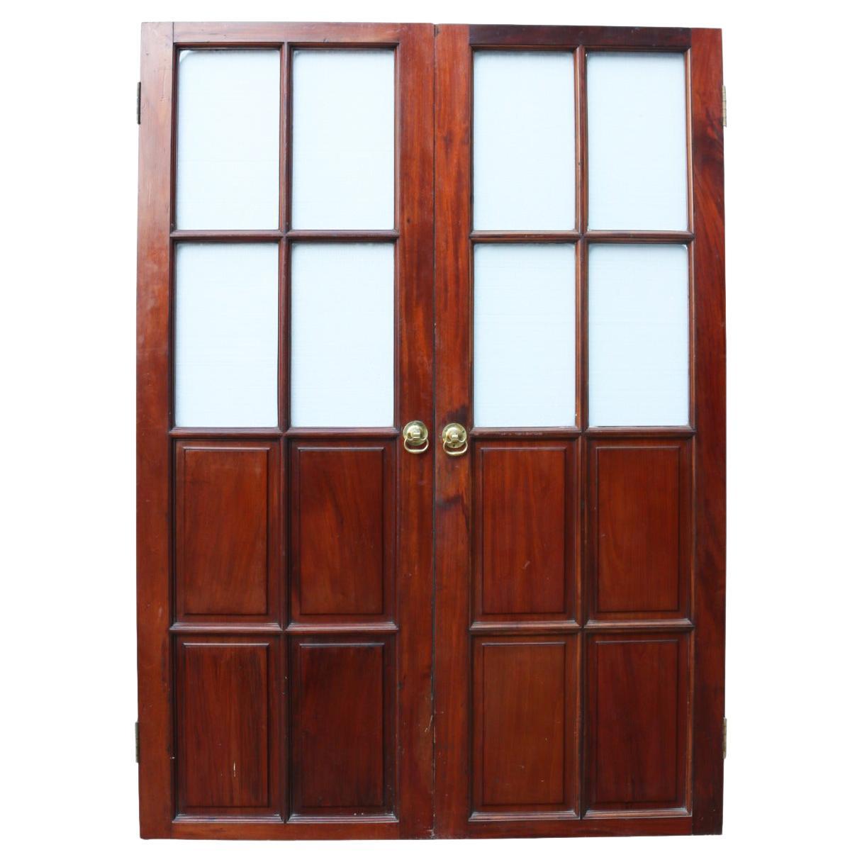 Reclaimed Mahogany Half Glazed Double Doors For Sale