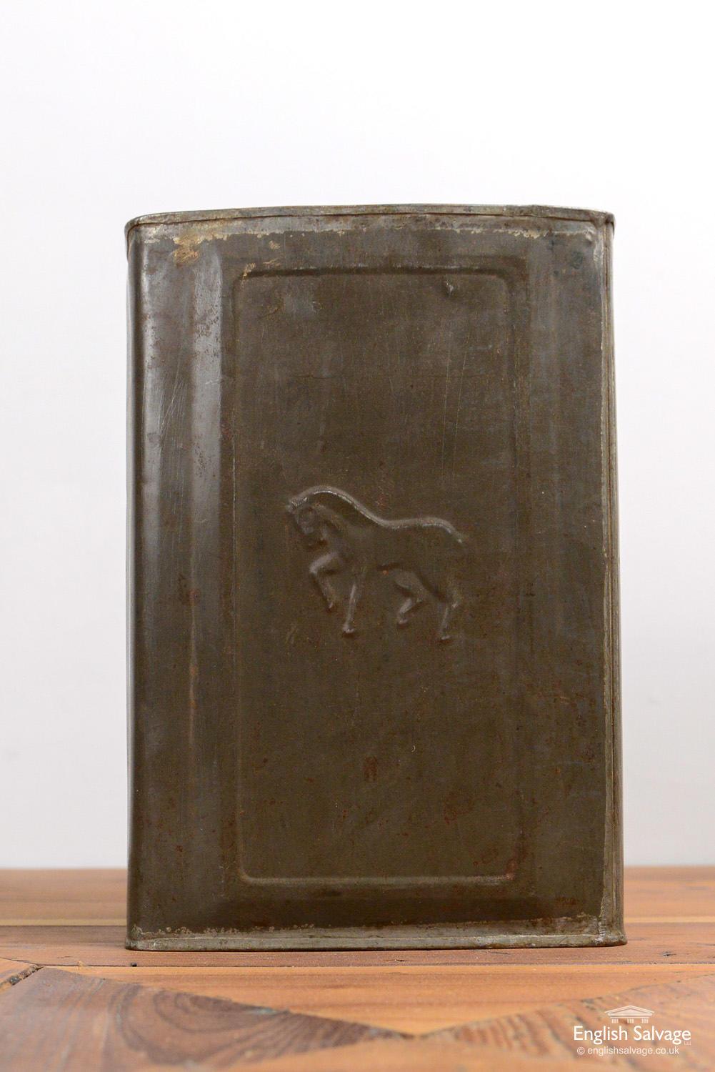 Tin Reclaimed Metal Container with Horse Motif, 20th Century For Sale
