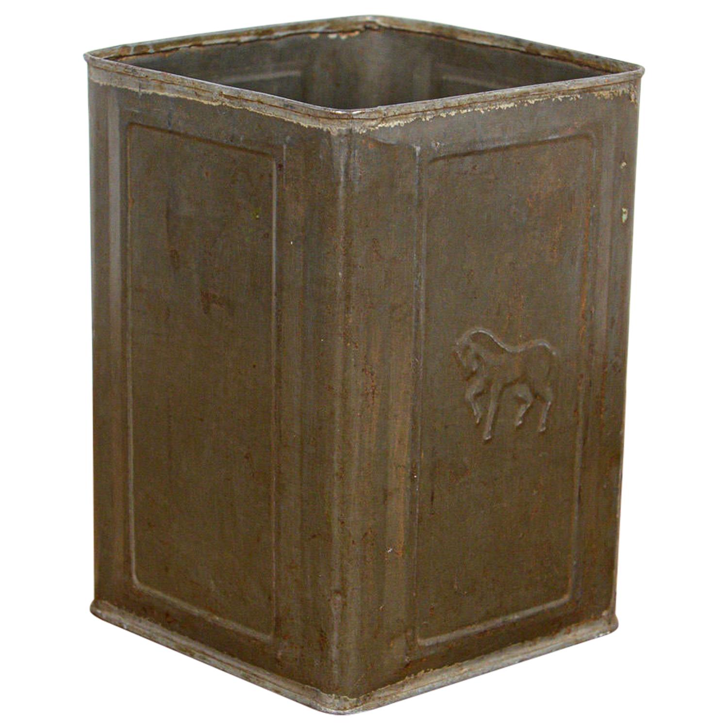 Reclaimed Metal Container with Horse Motif, 20th Century For Sale