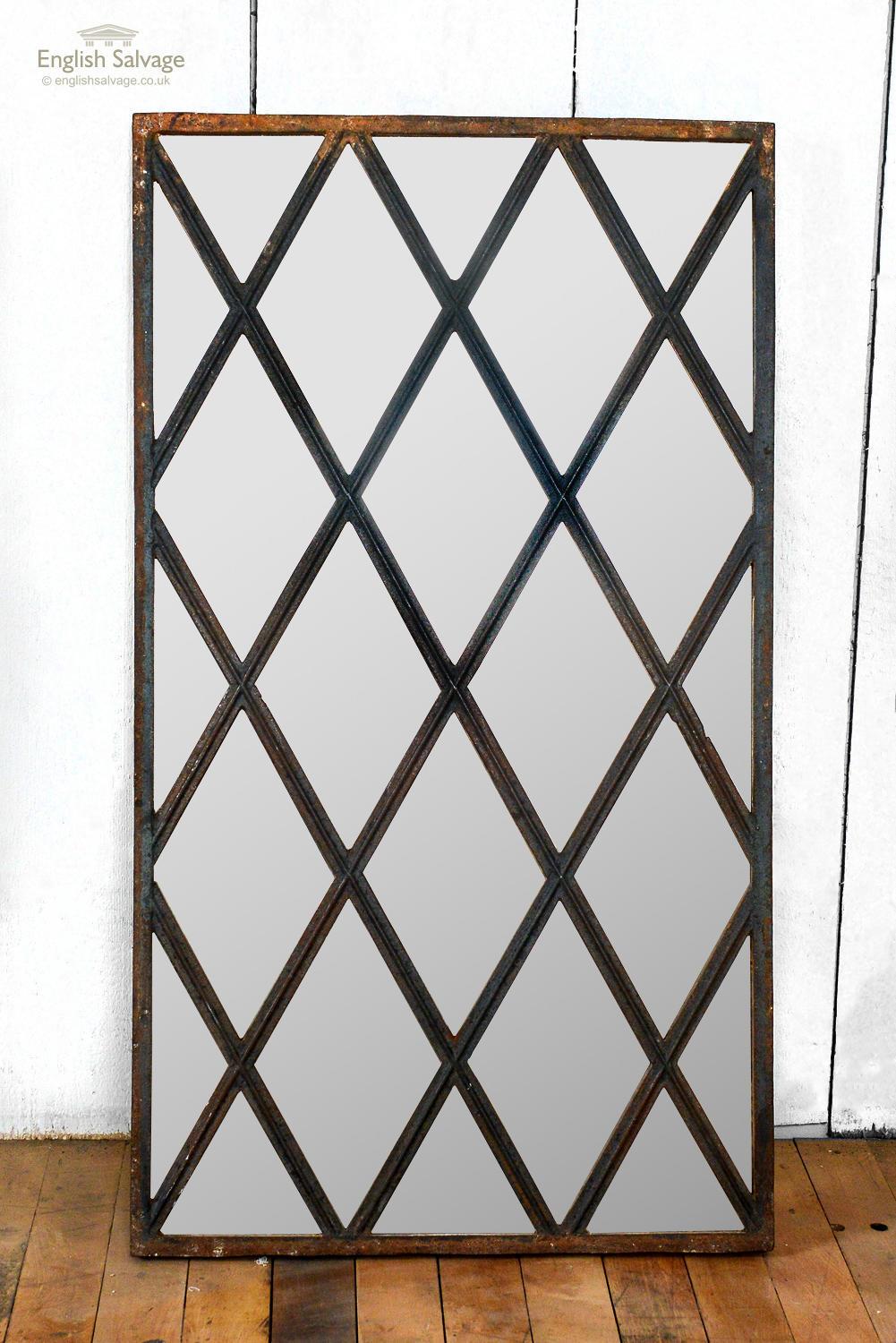 European Reclaimed Metal Diamond Window Mirror, 20th Century For Sale