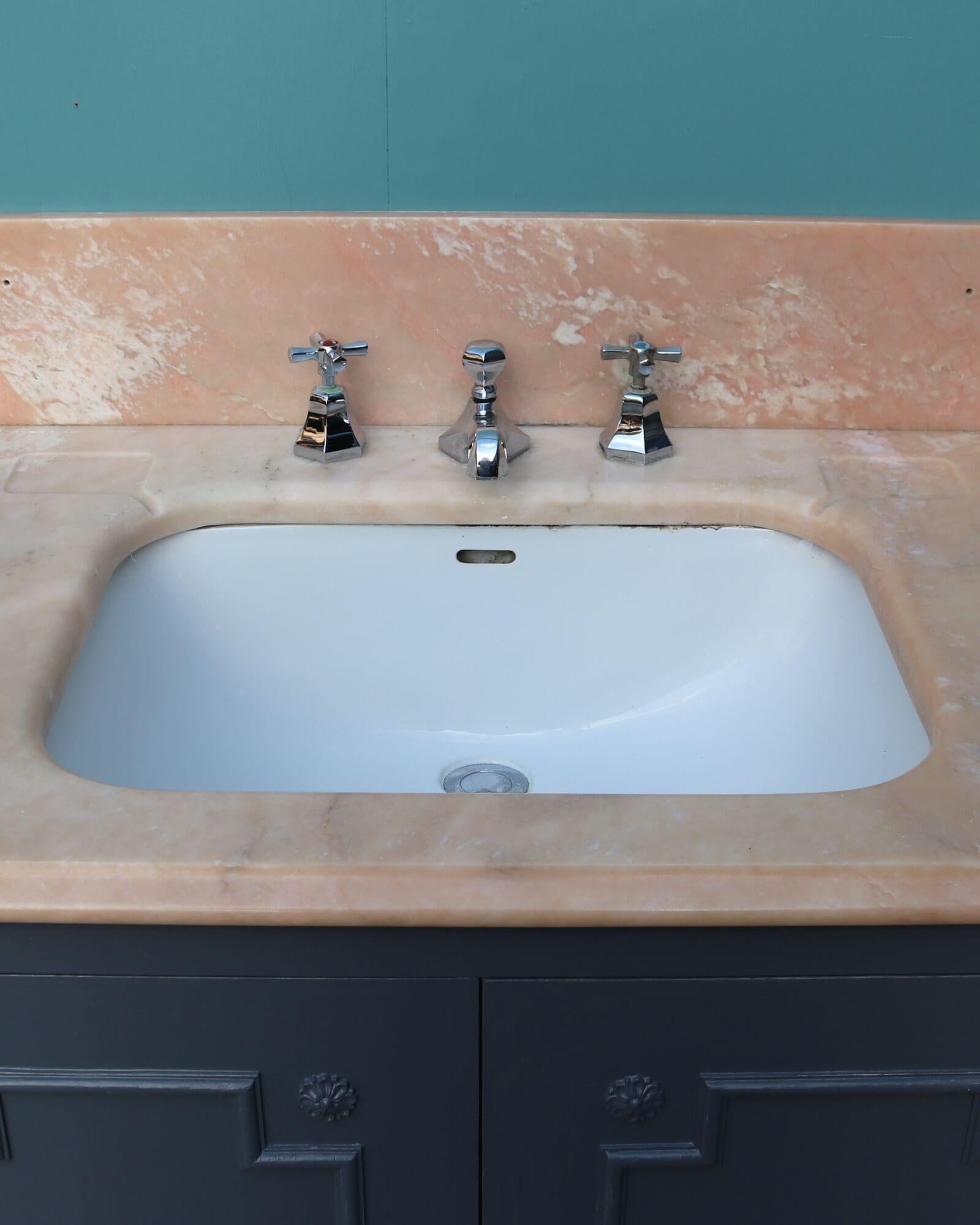 Porcelain Reclaimed Midcentury Marble Sink with Cabinet For Sale