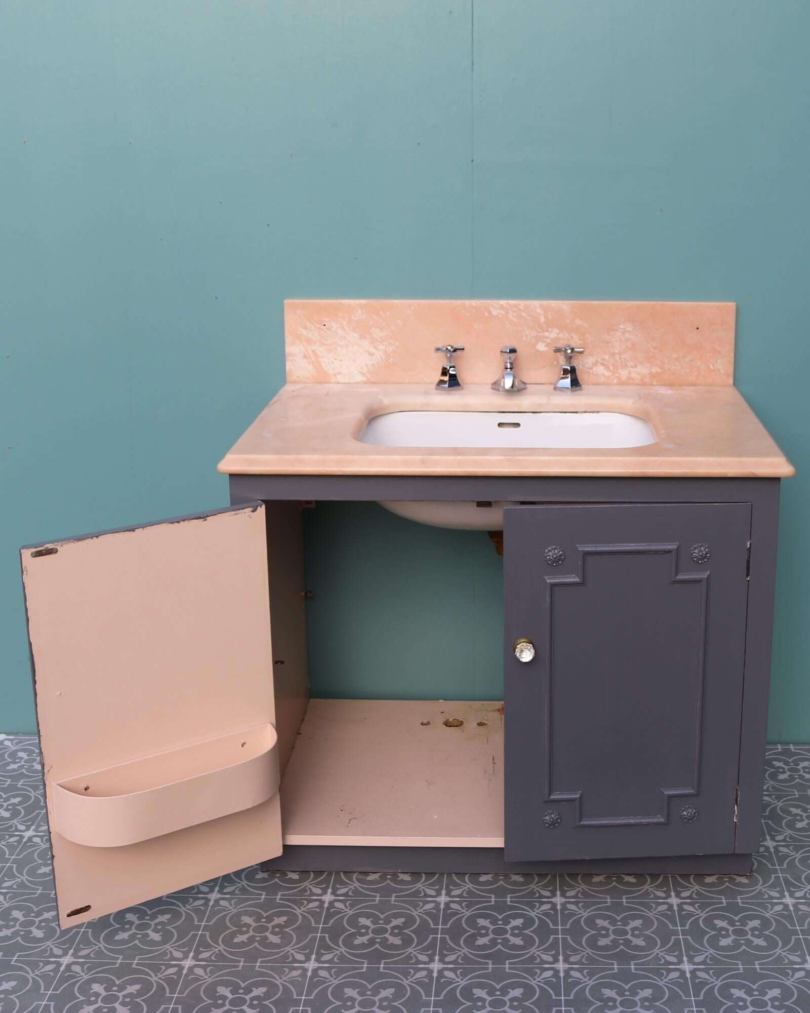 Reclaimed Midcentury Marble Sink with Cabinet For Sale 1