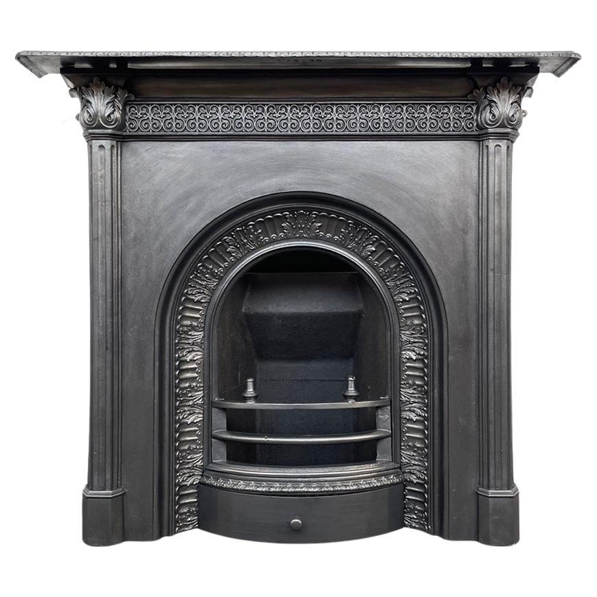 Reclaimed mid Victorian cast iron arched combination fireplace