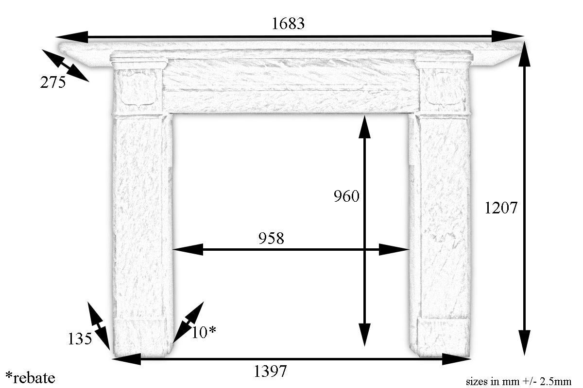 Reclaimed mid Victorian blue grey Bardiglio marble fireplace surround with relief carved shields to the square capital, two part frieze and plain jambs, circa 1870.