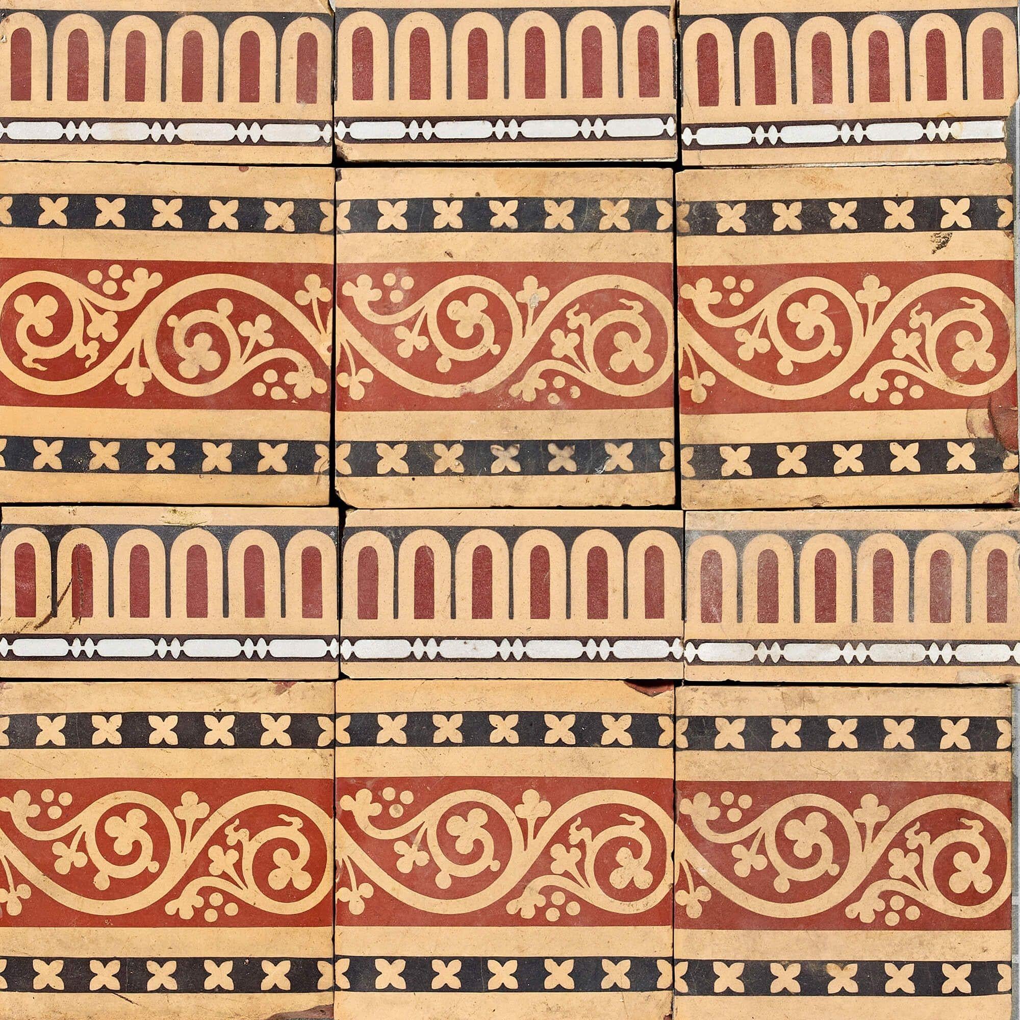 Victorian Reclaimed Minton Encaustic Tile Splashback For Sale