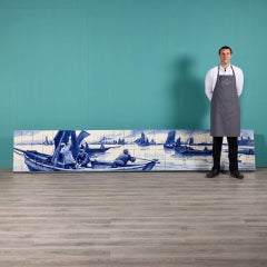 Reclaimed Minton Tile Panel of Panoramic Seascape