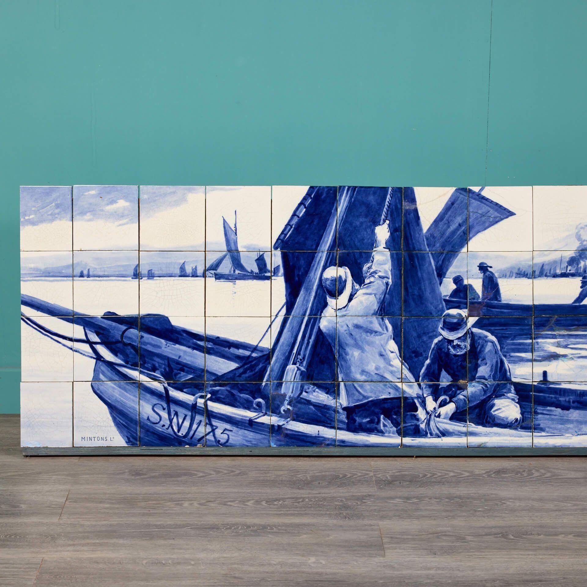 Zurückgewonnene Minton-Fliesenplatte mit Panoramalandschaft am Meer (Viktorianisch) im Angebot