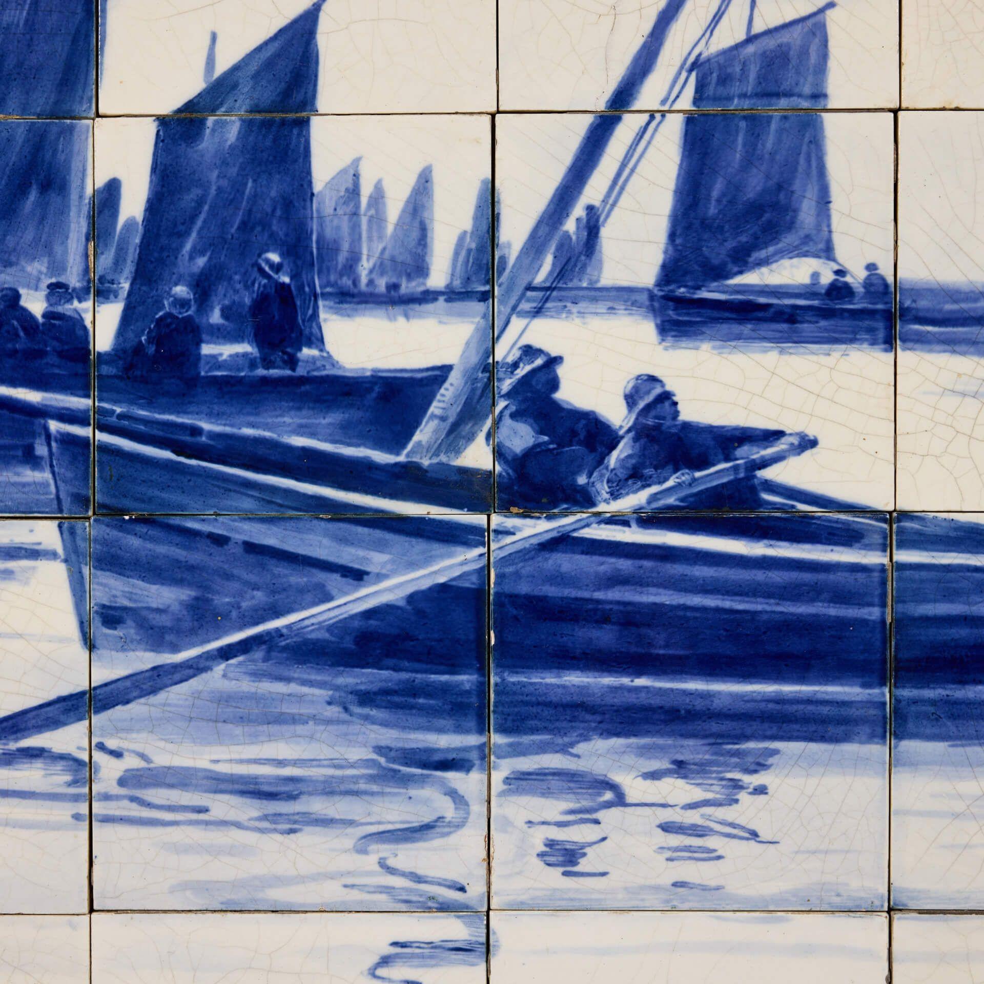 Zurückgewonnene Minton-Fliesenplatte mit Panoramalandschaft am Meer im Angebot 1
