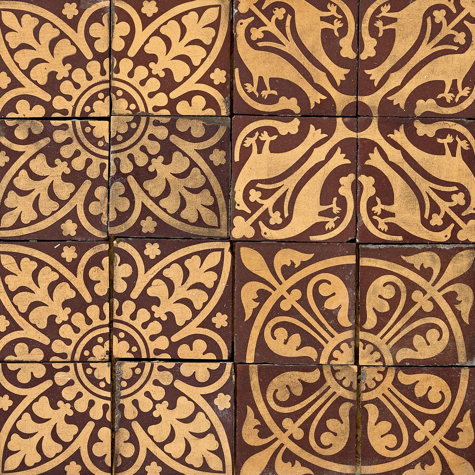 Victorian Reclaimed Minton Tile Splashback For Sale