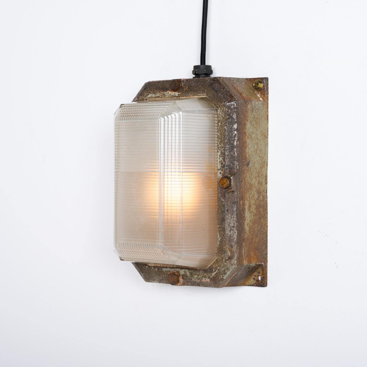 Reclaimed MOD Cast Iron & Prismatic Glass Bulkhead Wall Lights by Holophane 13