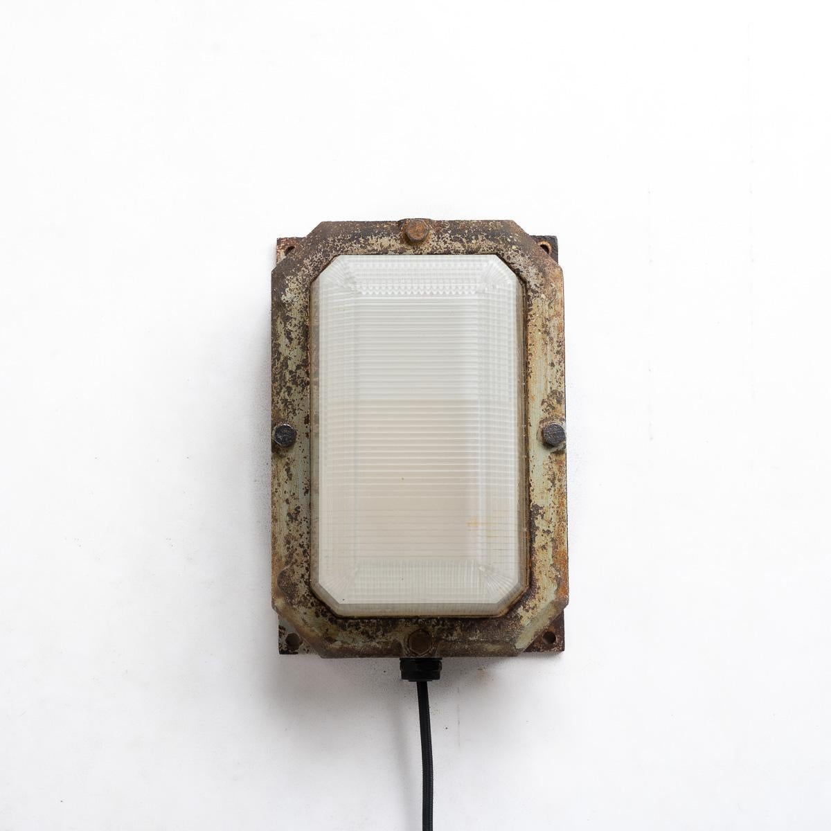 Early 20th Century Reclaimed MOD Cast Iron & Prismatic Glass Bulkhead Wall Lights by Holophane