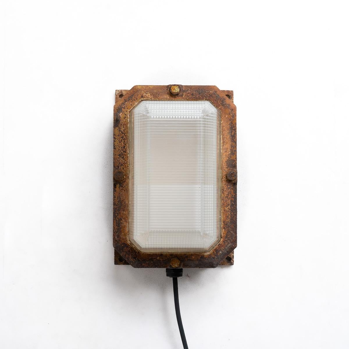 Reclaimed MOD Cast Iron & Prismatic Glass Bulkhead Wall Lights by Holophane 1