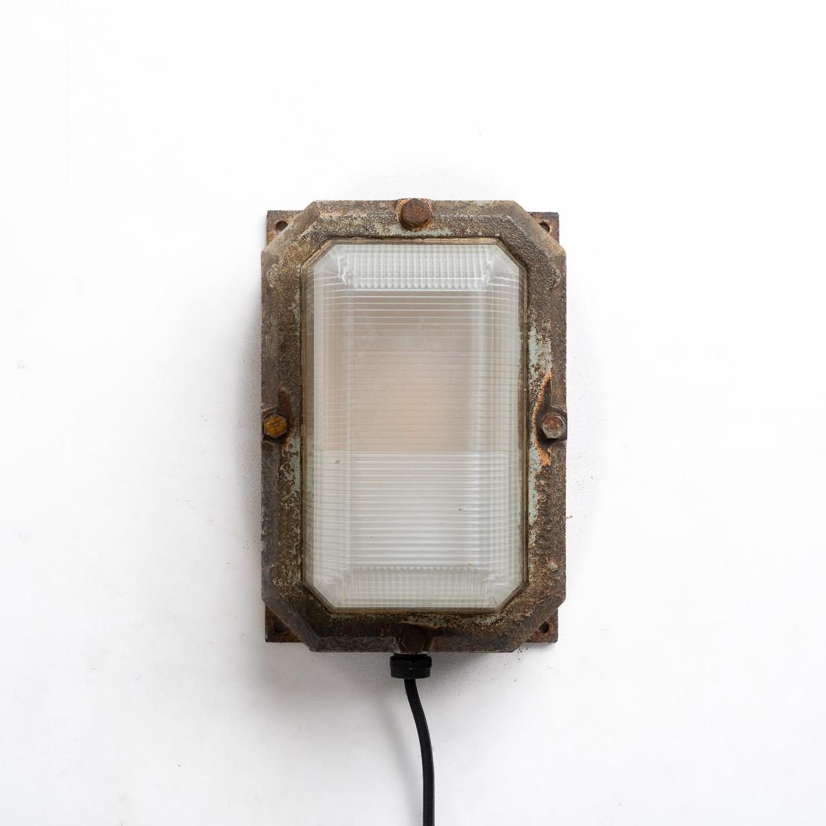 Reclaimed MOD Cast Iron & Prismatic Glass Bulkhead Wall Lights by Holophane 2