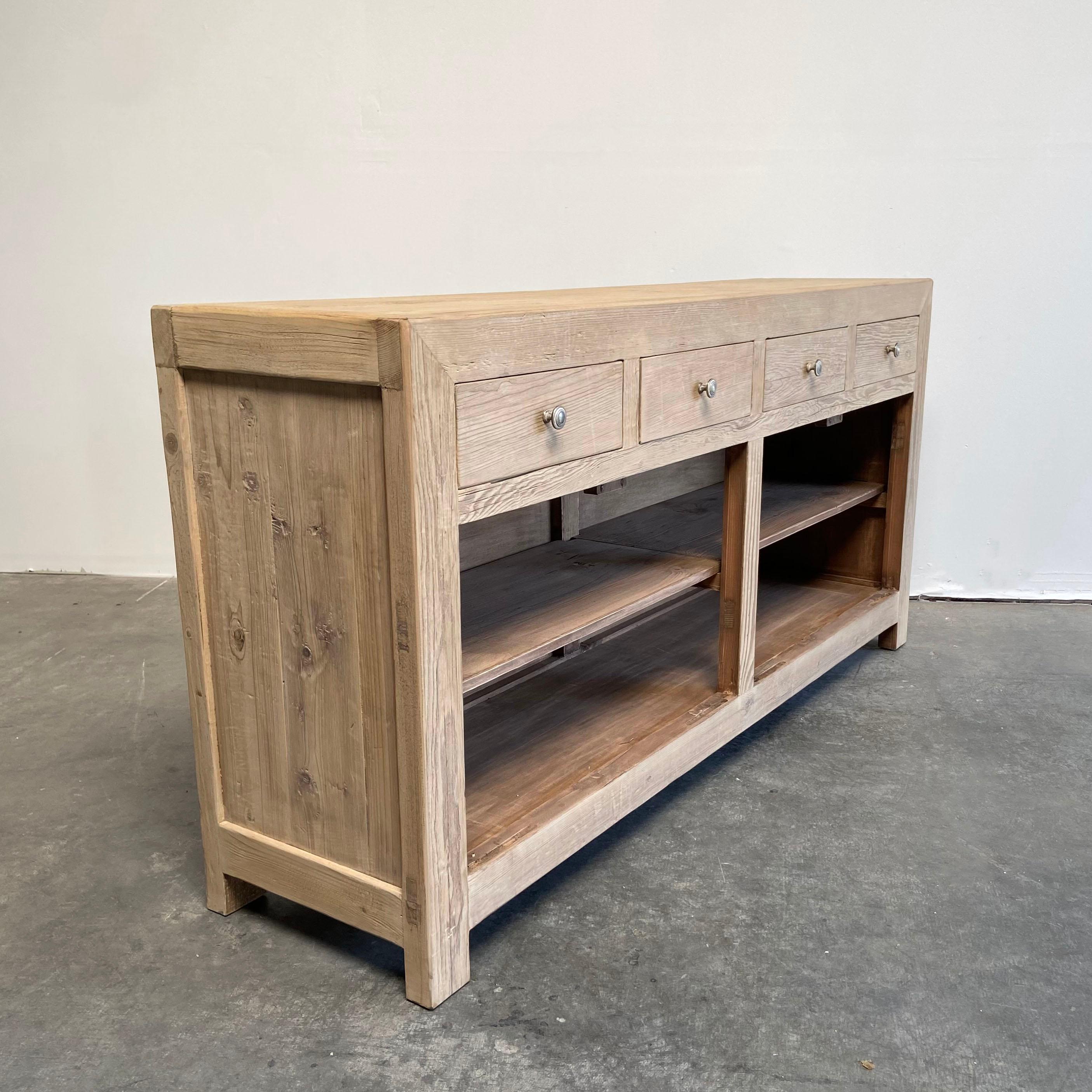Reclaimed Natural Pine Cabinet with Drawers and Doors 6