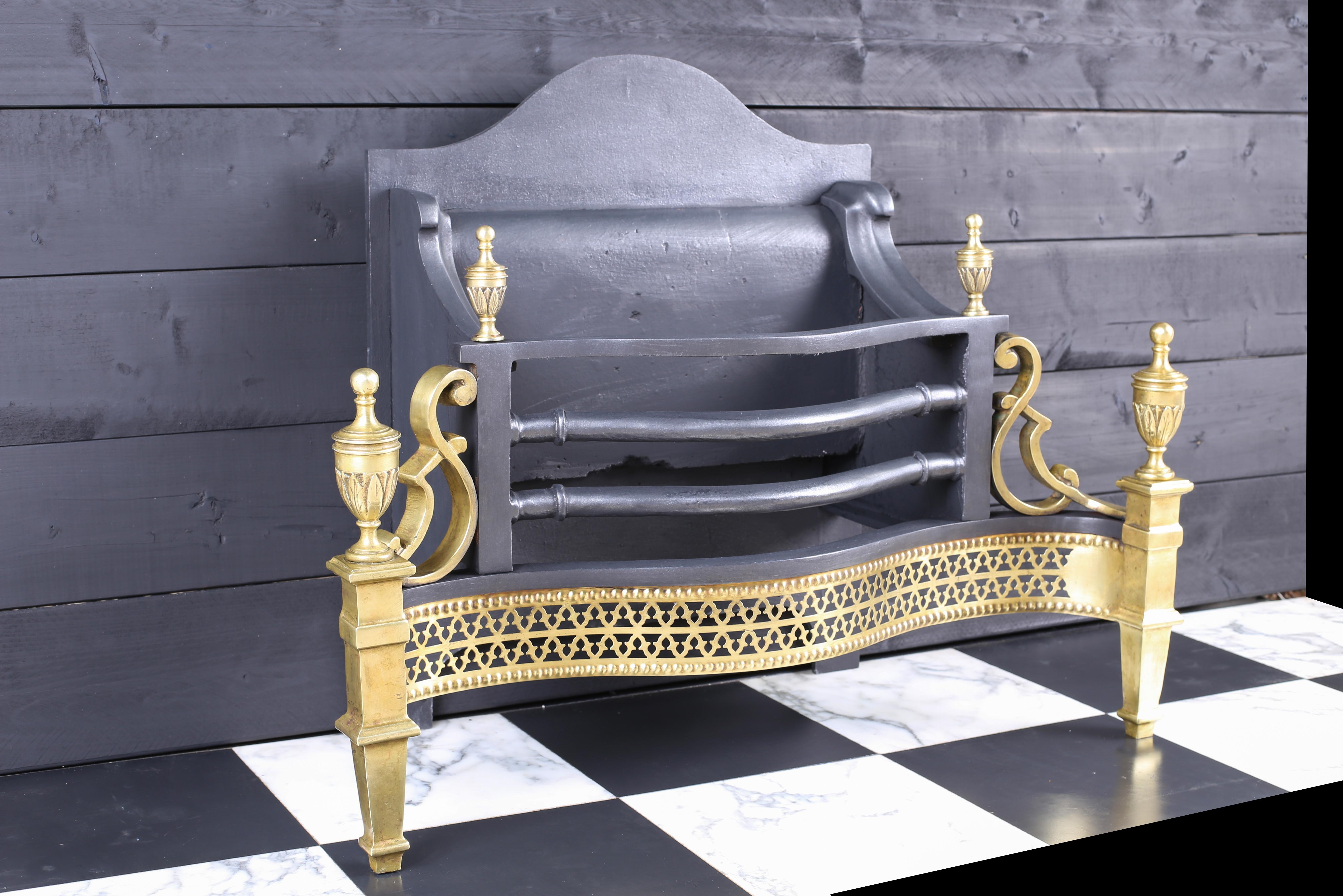 A Reclaimed Neoclassical Elegant Cast Iron & Brass Fire Basket Adam Style English, 20th Century.

Depth: 13 ½ ” – 34cm
External Height: 24” – 61cm
External Width: 30 ½ ” – 77.5cm.
