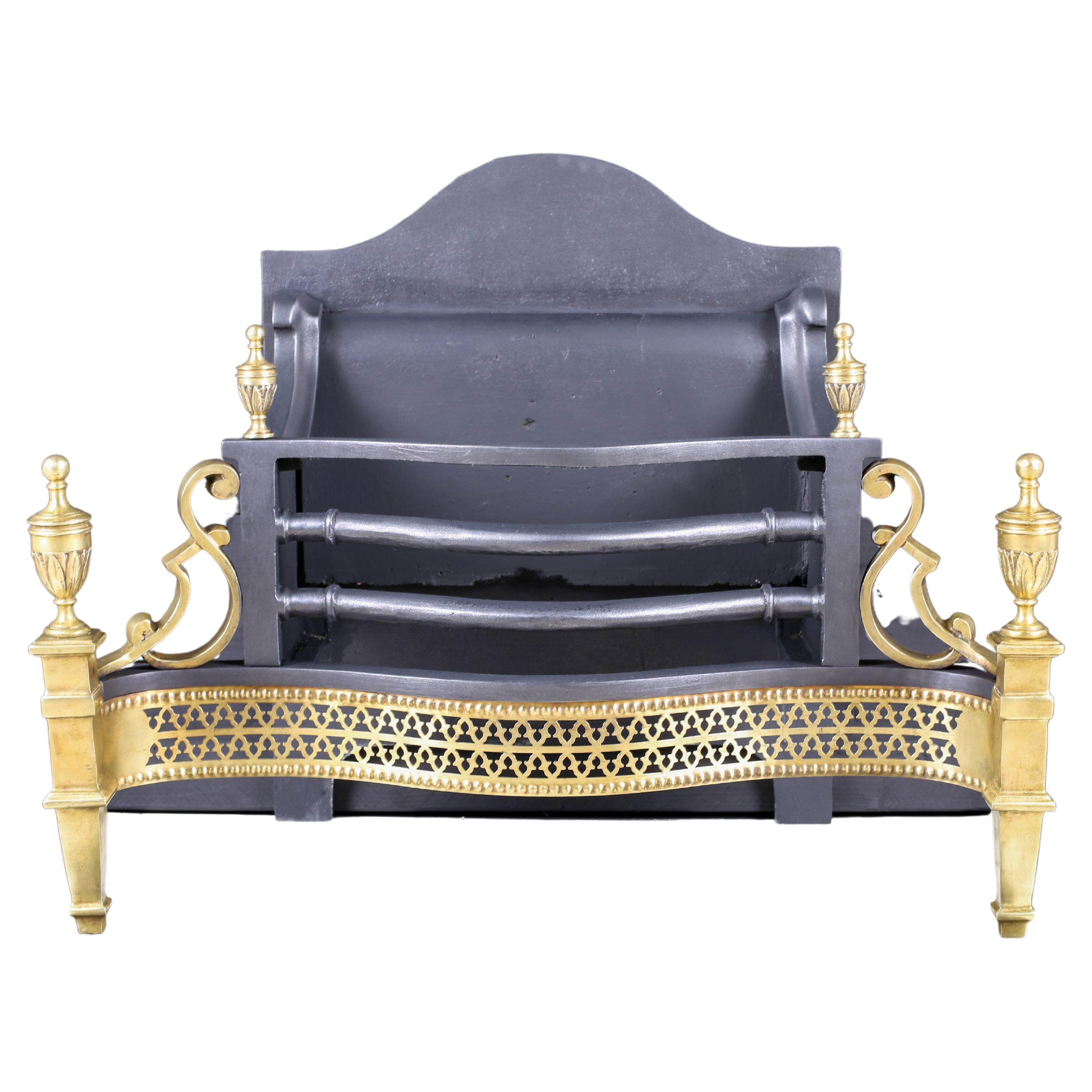 Reclaimed Neoclassical Elegant Cast Iron & Brass Fire Basket Adam Style English