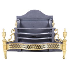 Reclaimed Neoclassical Elegant Cast Iron & Brass Fire Basket Adam Style English