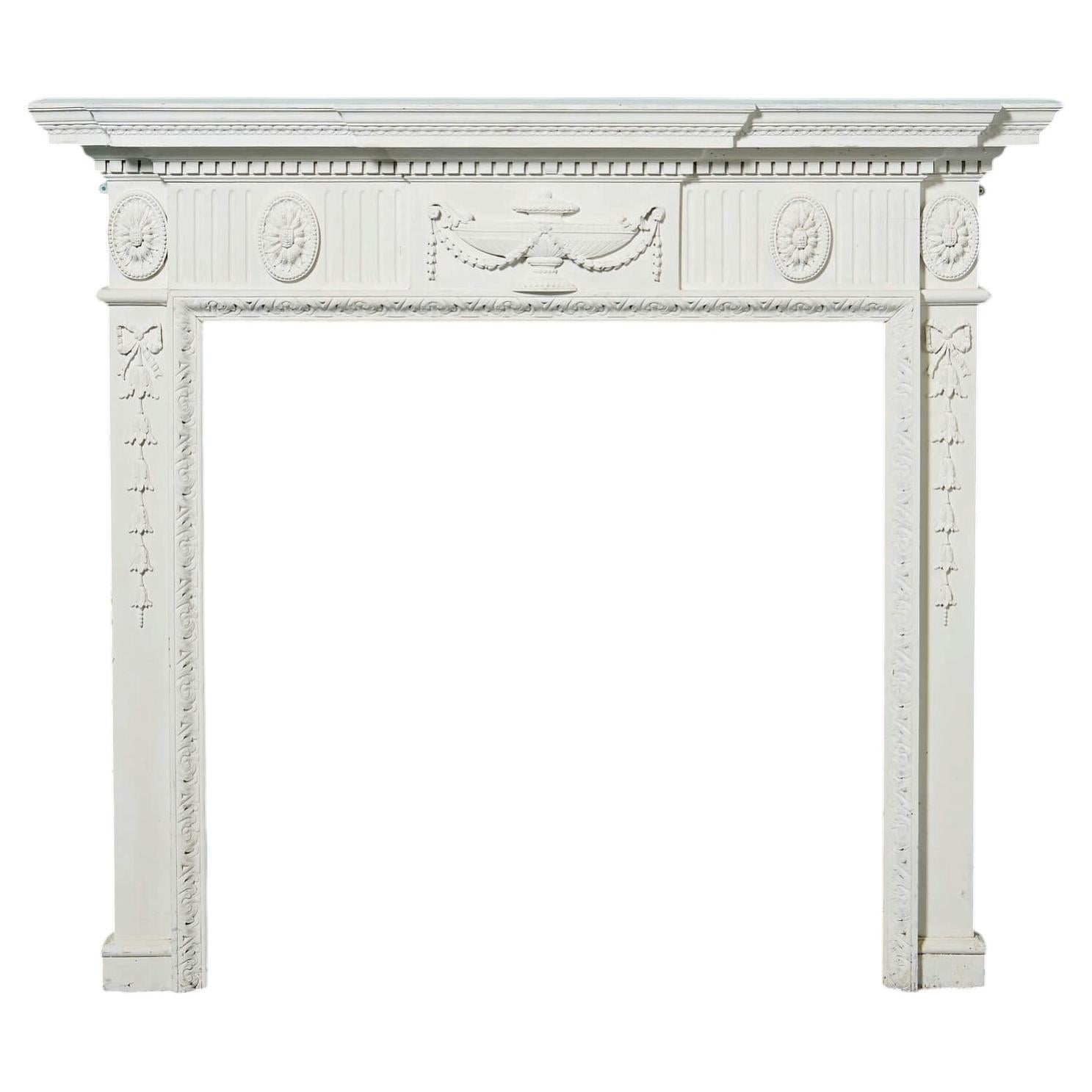 Reclaimed Neoclassical Style English Painted Pine Fire Surround