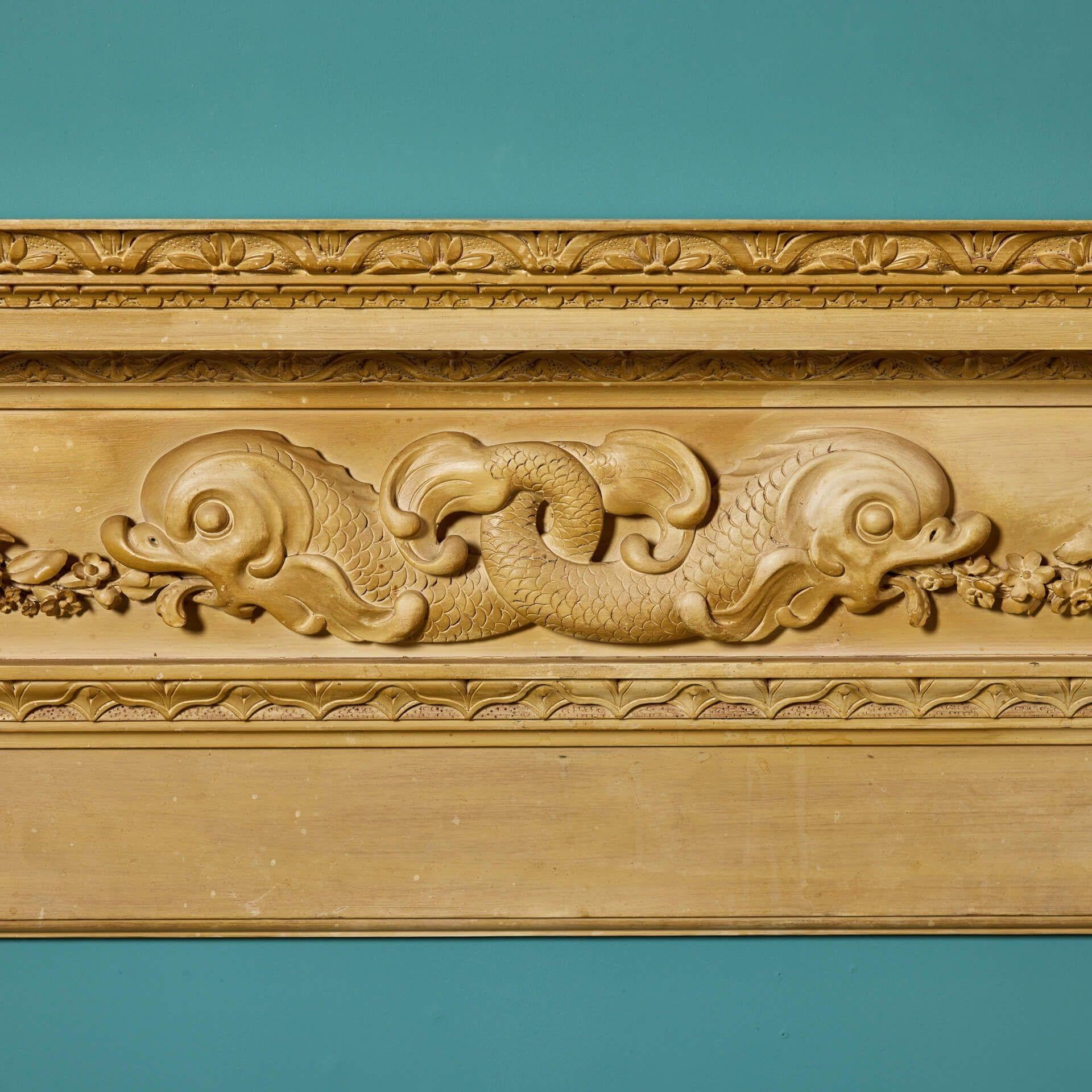 Reclaimed Neoclassical Style Fireplace with Dolphin Frieze In Fair Condition For Sale In Wormelow, Herefordshire