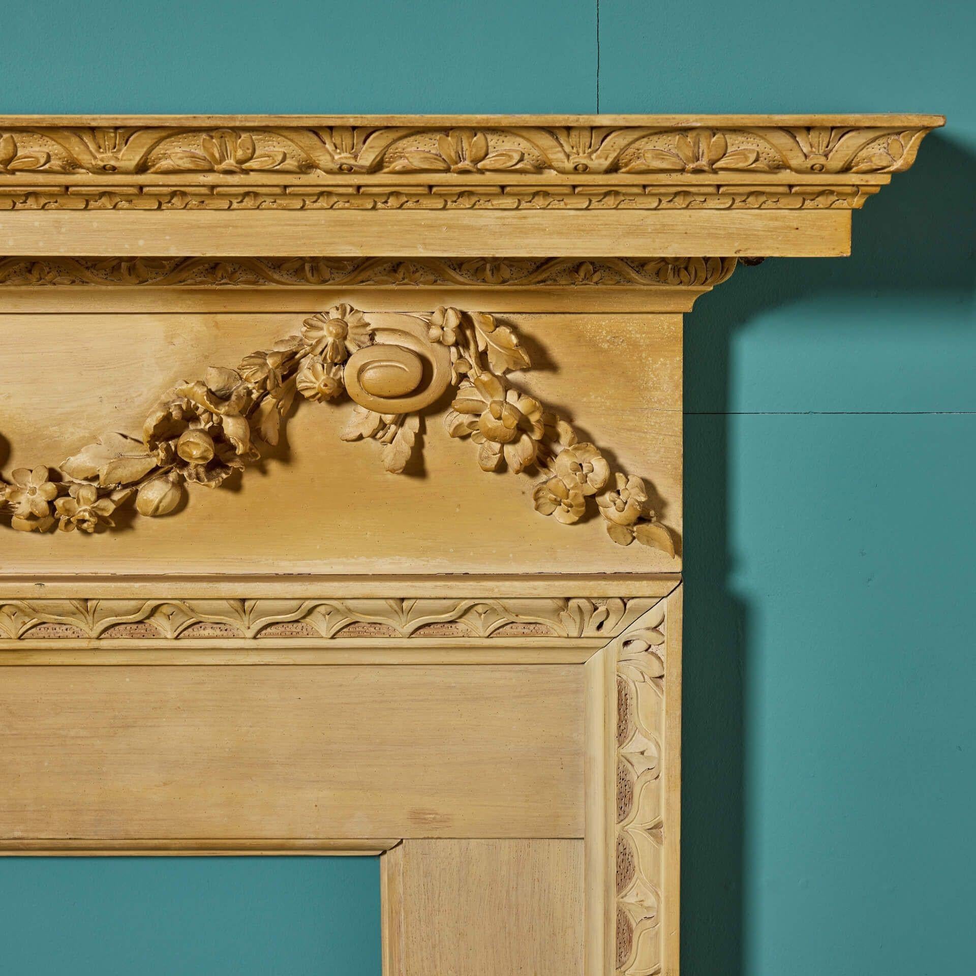 Wood Reclaimed Neoclassical Style Fireplace with Dolphin Frieze For Sale