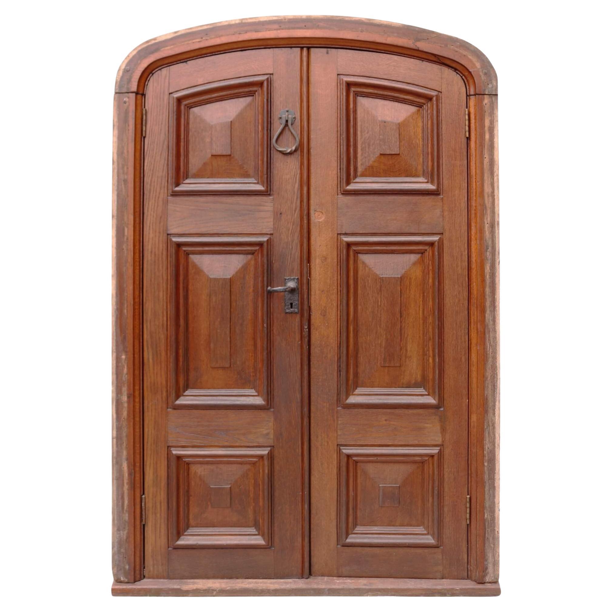 Reclaimed Oak Double Front Doors and Frame For Sale