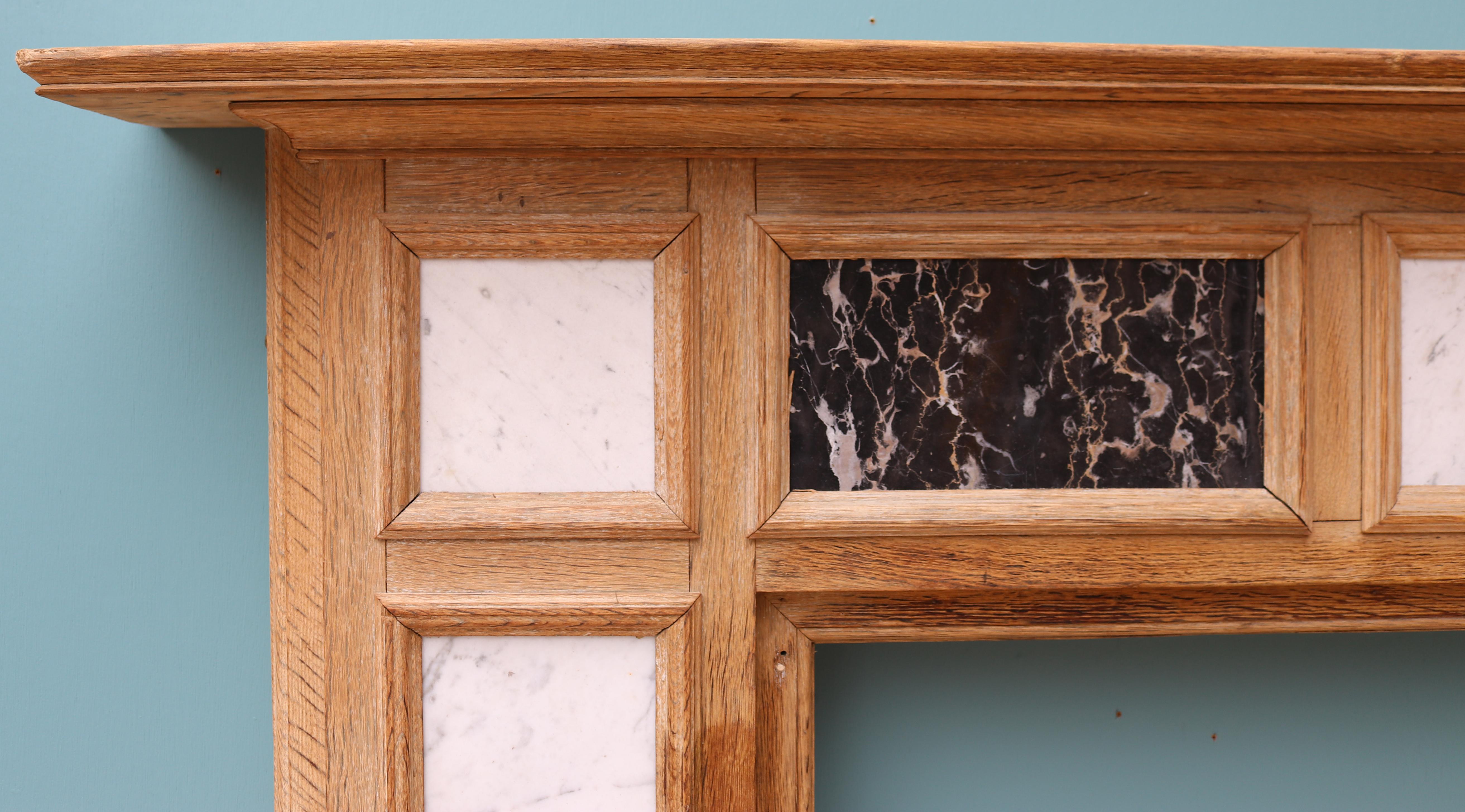 Carrara Marble Reclaimed Oak Mantel with Marble Panels For Sale