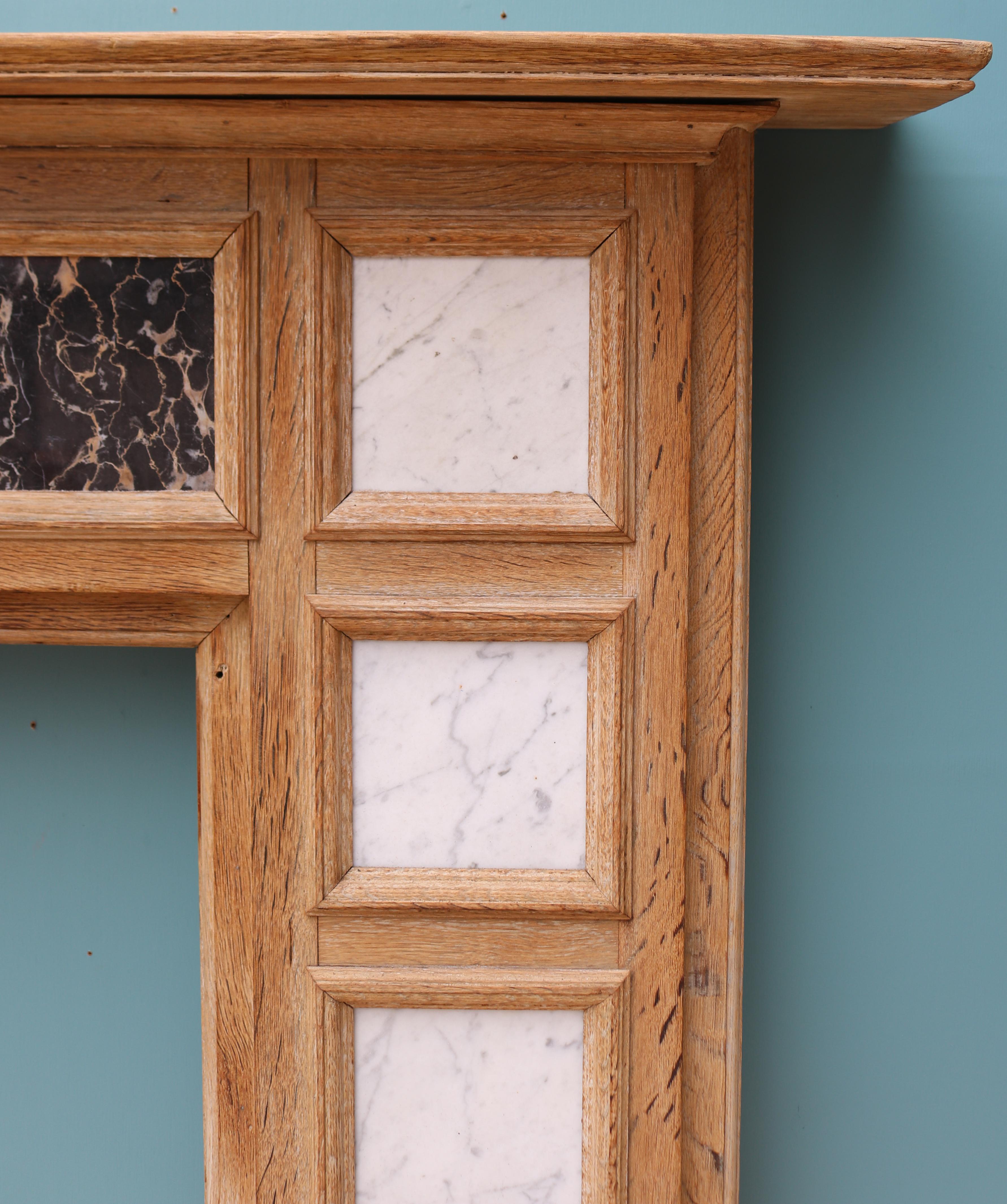 Reclaimed Oak Mantel with Marble Panels For Sale 1