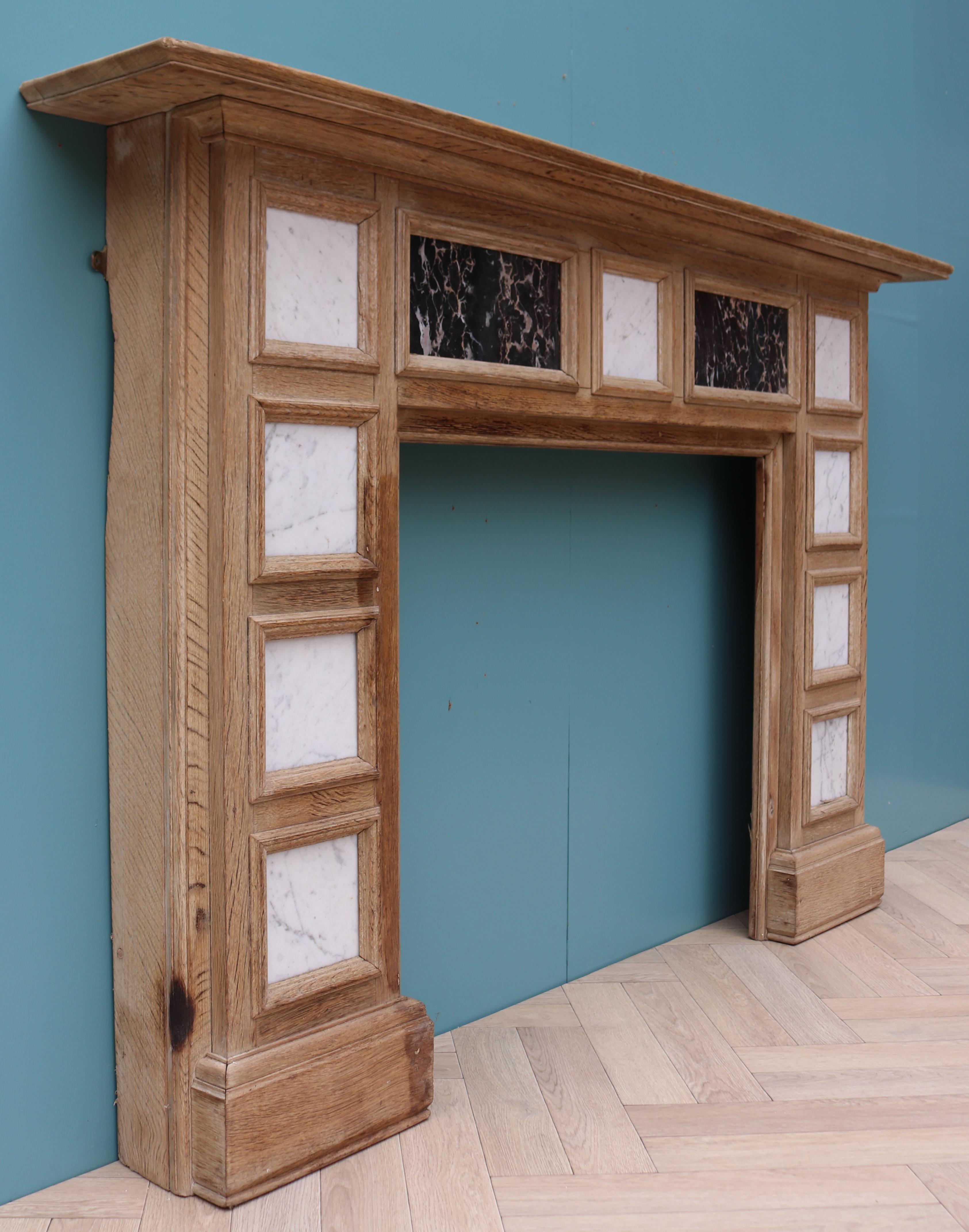 Reclaimed Oak Mantel with Marble Panels For Sale 2