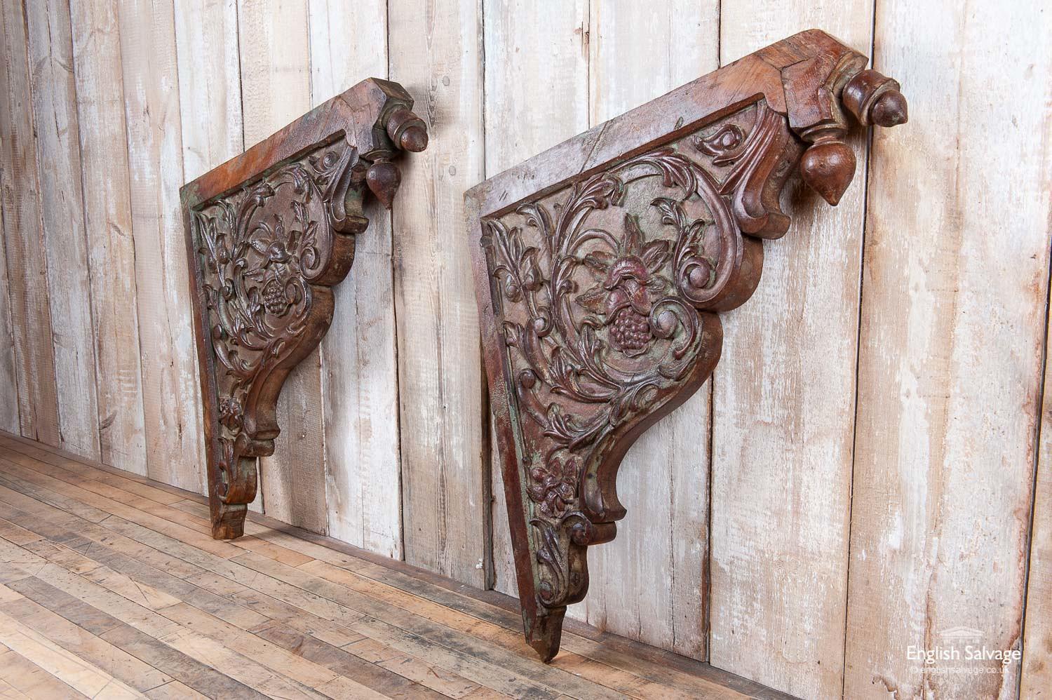 Reclaimed Ornately Carved Teak Brackets, 20th Century In Good Condition For Sale In London, GB