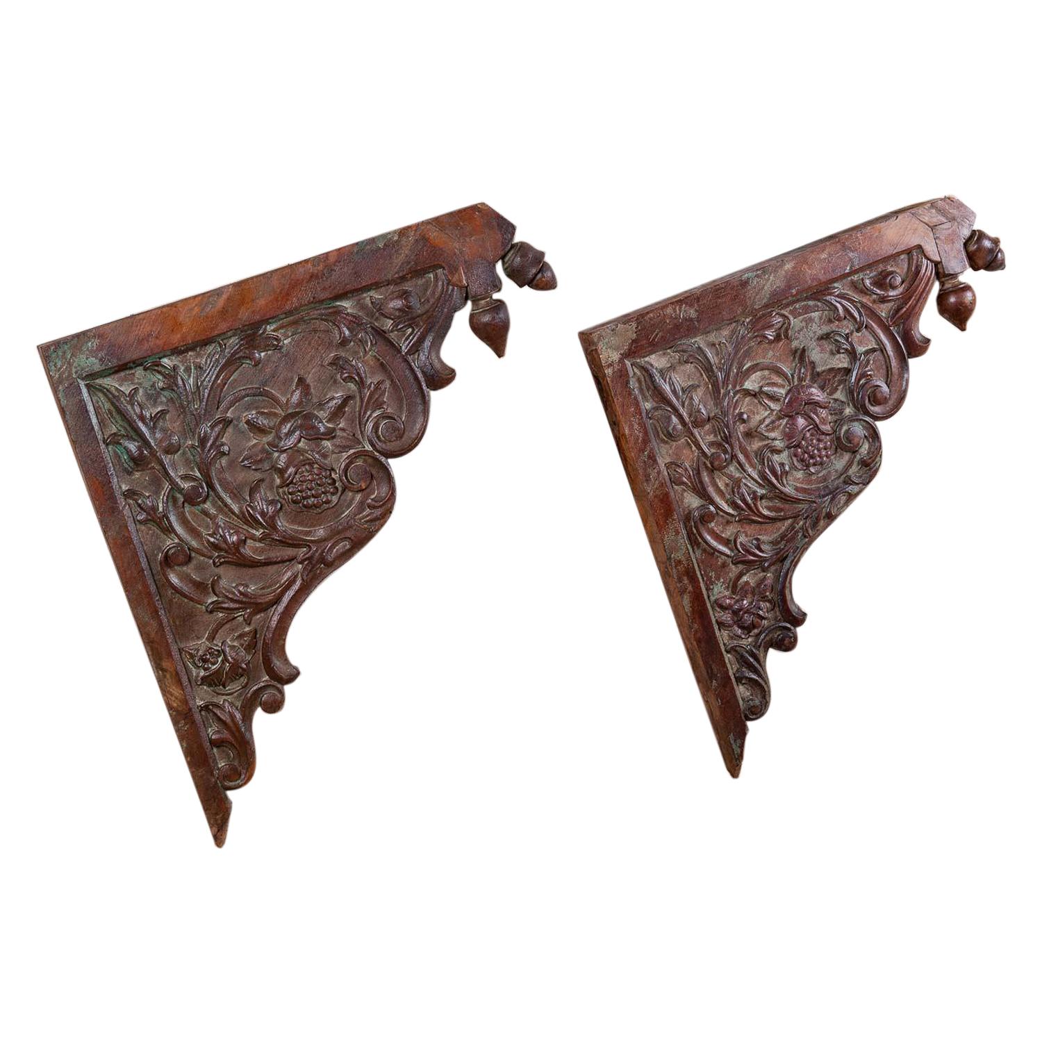 Reclaimed Ornately Carved Teak Brackets, 20th Century For Sale