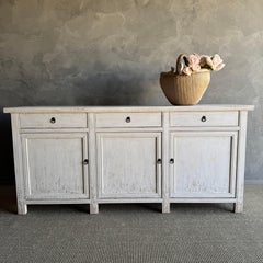 Reclaimed Painted Weathered White Pine Cabinet with Drawers and Doors