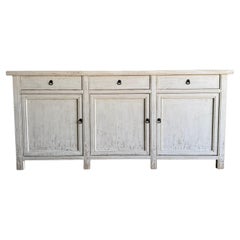 Reclaimed Painted Weathered White Pine Cabinet with Drawers and Doors