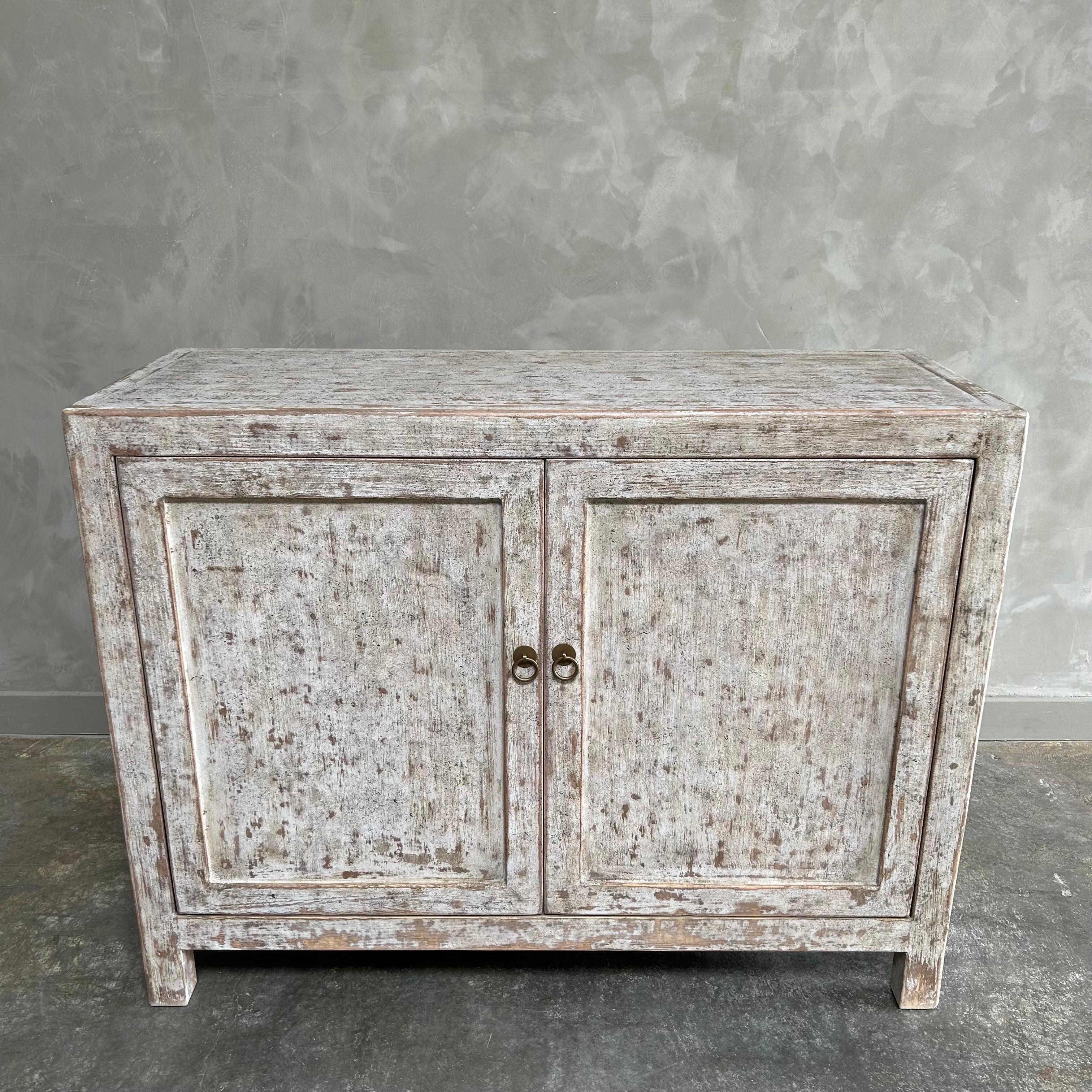 Organic Modern Reclaimed Painted Wood Cabinet with 2 Doors For Sale