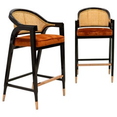 Reclaimed Pair of Mid Century Inspired Bar Stools  Edward Wormley