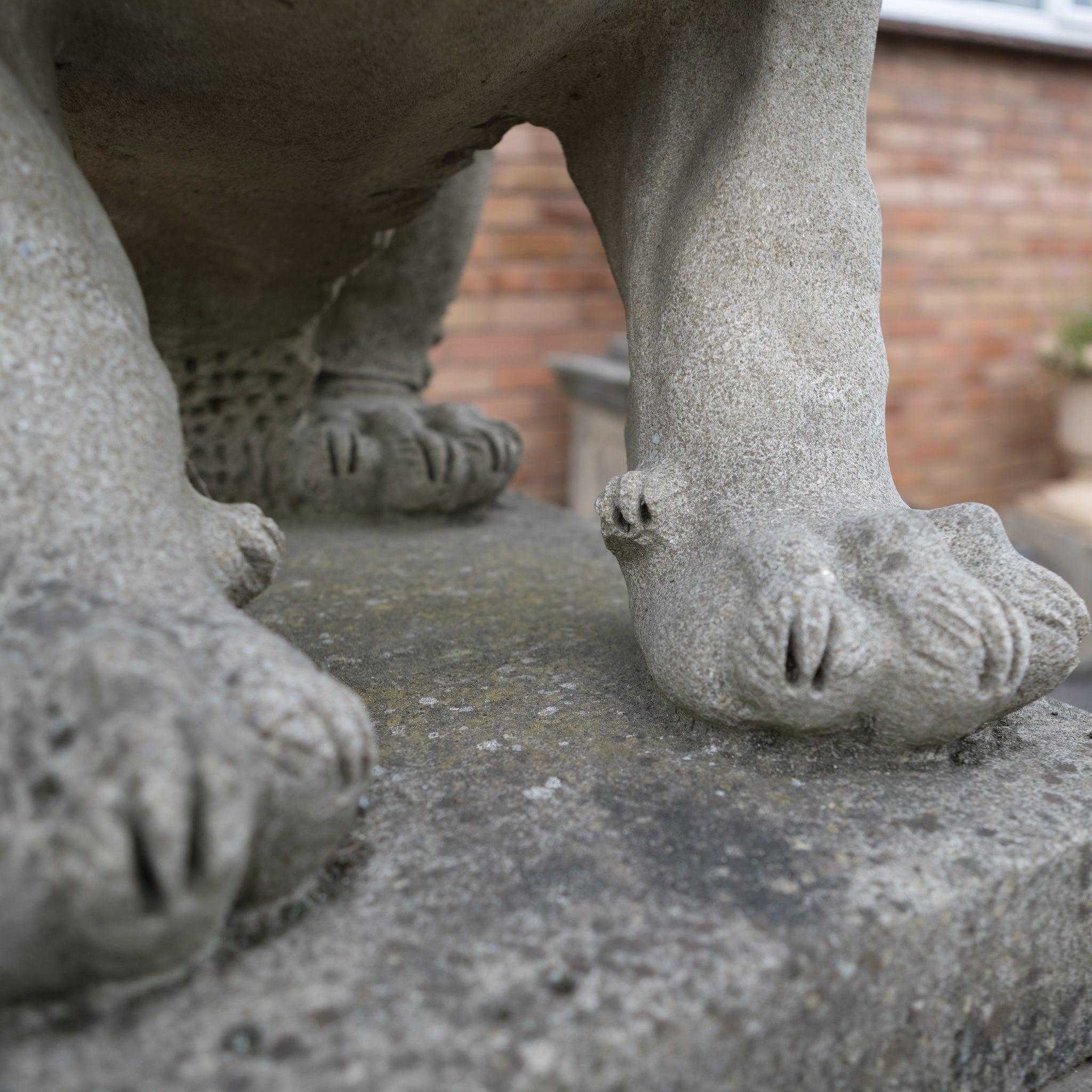 Reclaimed Pair of Monumental Stone Lions on their own Plinth For Sale 2
