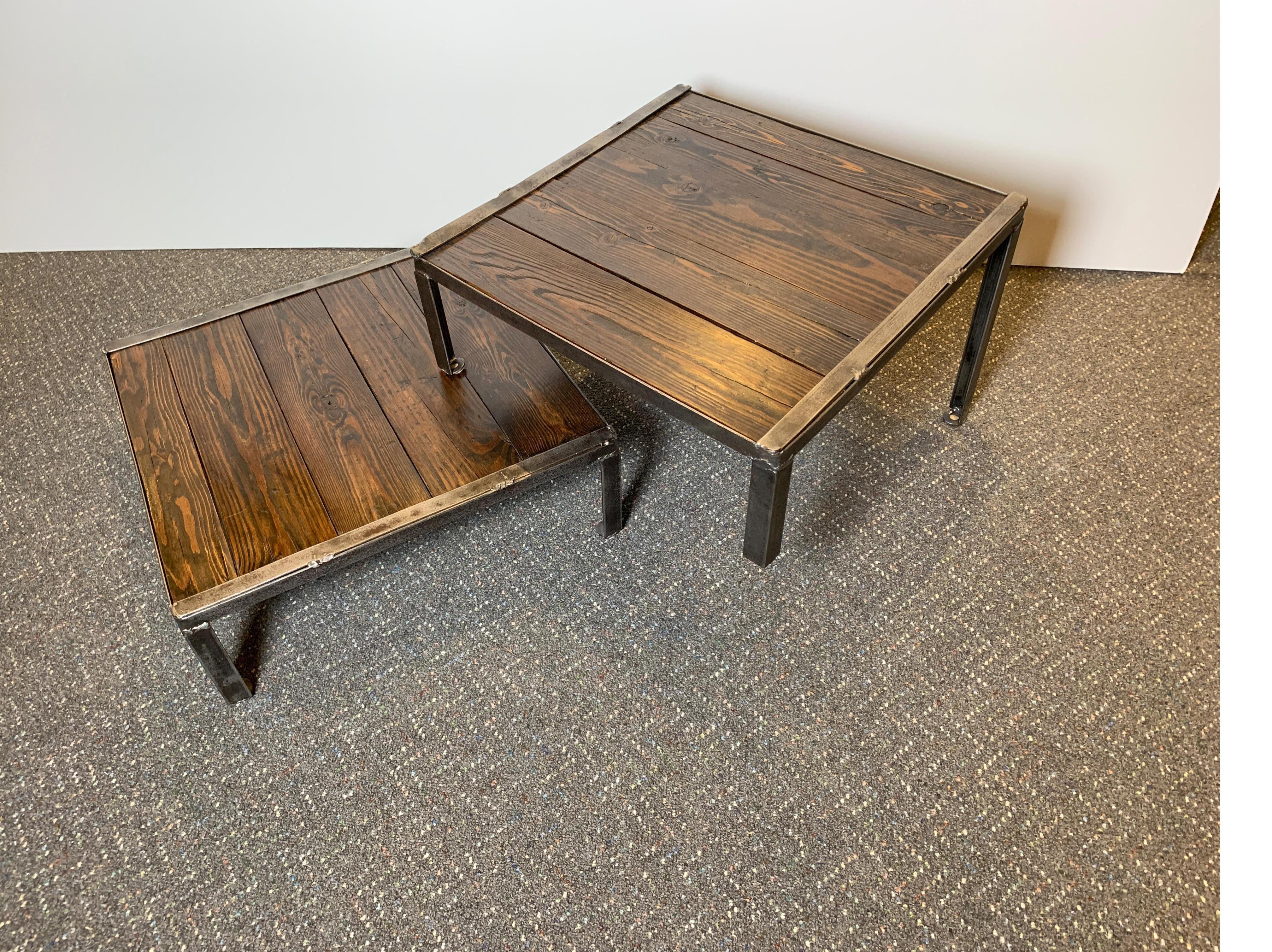 Industrial Reclaimed Wood and Steel Repurposed as a Stacking Coffee Table In Excellent Condition In Lambertville, NJ