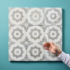 Set of 9 Reclaimed Spanish Floral Encaustic Floor Tiles