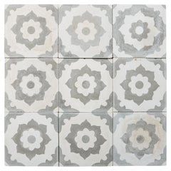 Set of 9 Reclaimed Spanish Floral Encaustic Floor Tiles