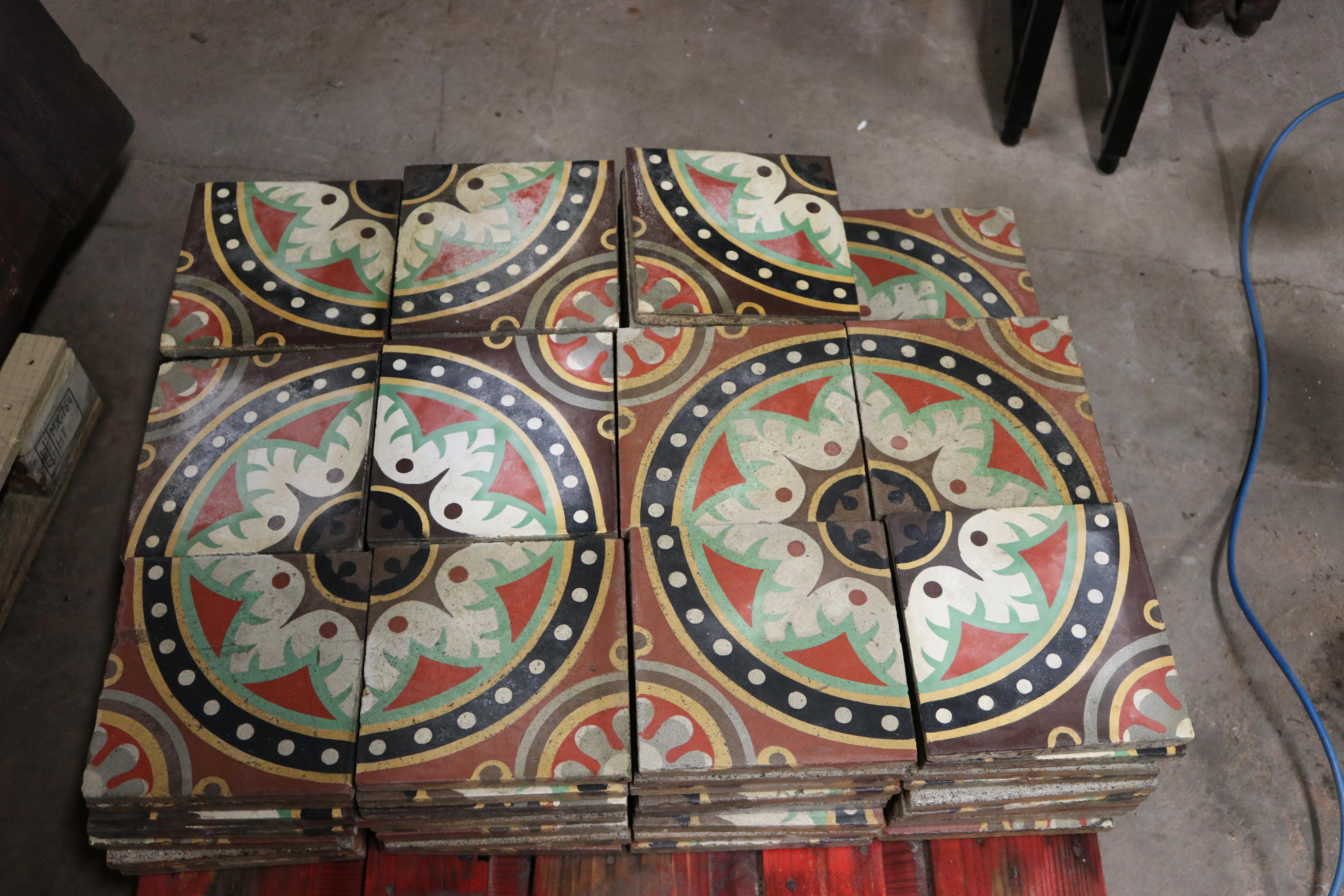 Reclaimed Patterned Encaustic Floor Tiles In Fair Condition In Wormelow, Herefordshire