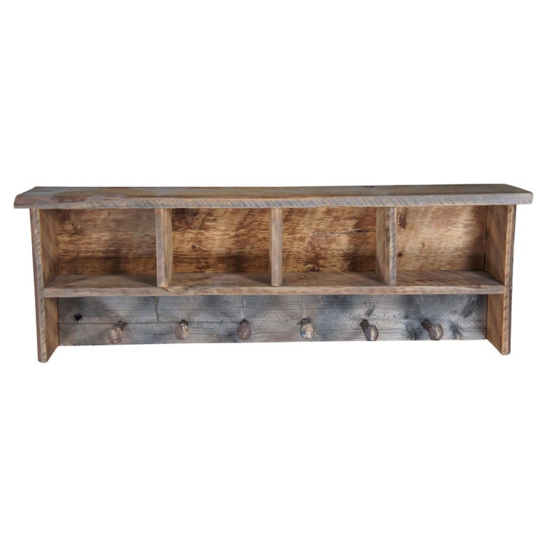 Reclaimed Pine Hanging Wall Cubby Hall Tree Shelf Railroad Spikes Aspen