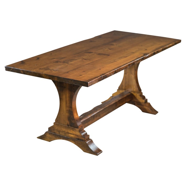Reclaimed Pine Harvest or Farm Table with Trestle Legs For Sale at 1stDibs