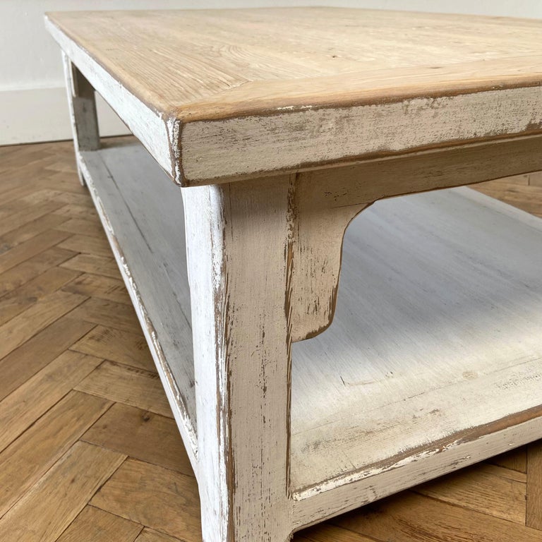 Reclaimed Pine Oversized Coffee Table with White Painted Legs For Sale at 1stDibs oversize