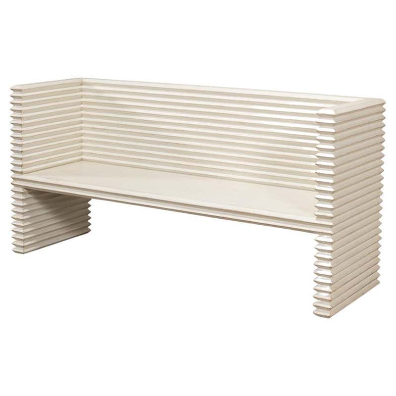 Rustic White Painted Bench For Sale at 1stDibs