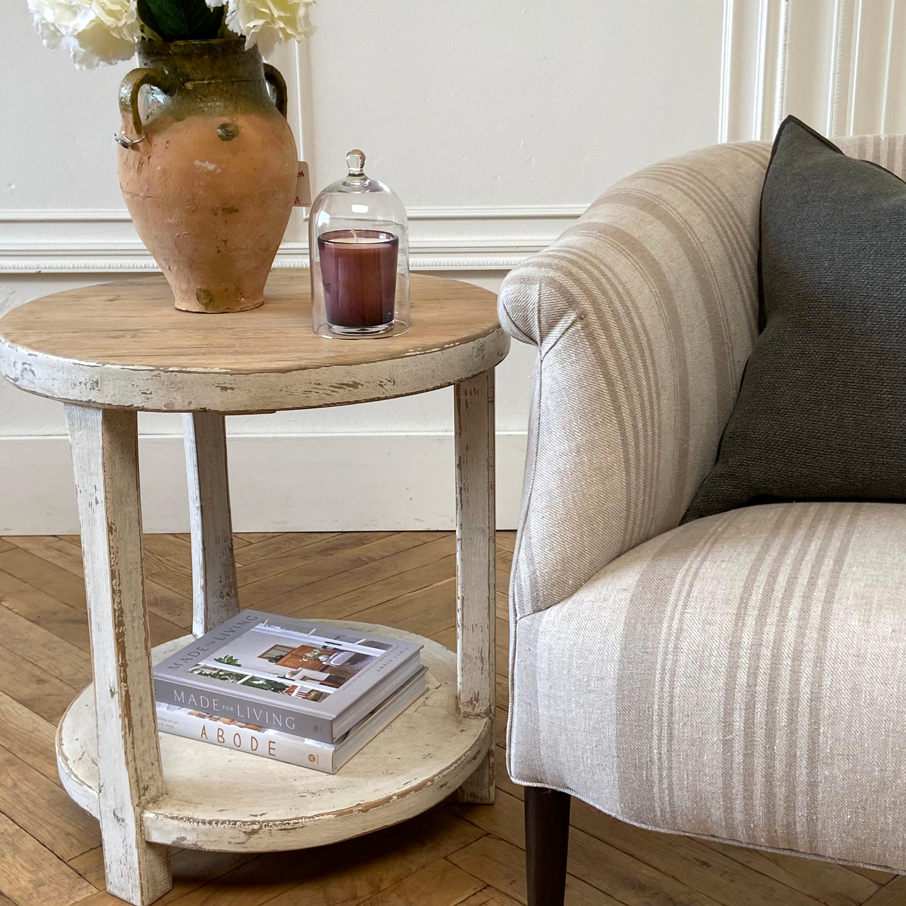 Contemporary Reclaimed Pine Round Side Table with White Painted Legs For Sale