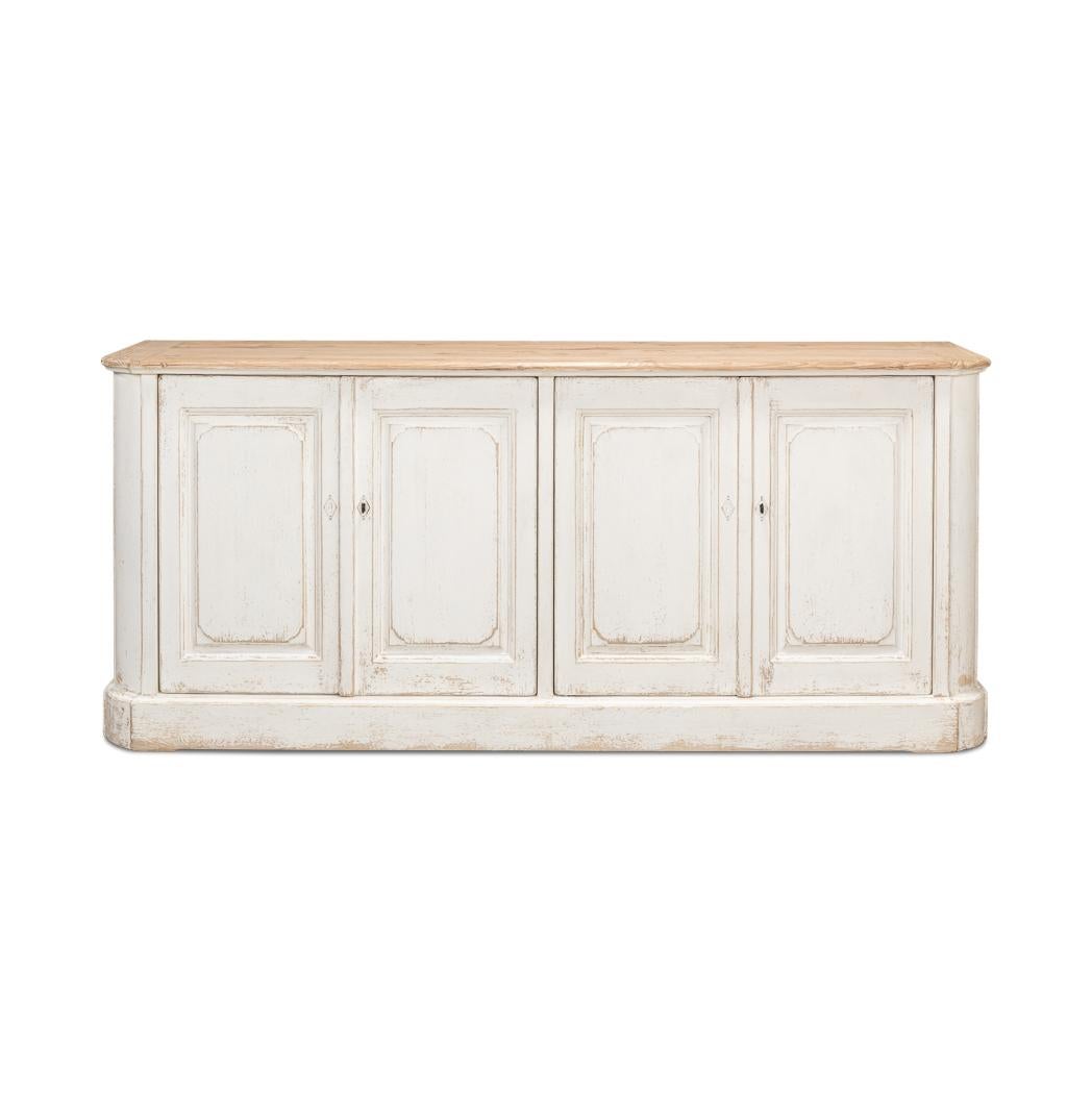 Beautifully finished in a serene whitewash. Perfect for those who appreciate the allure of rustic yet refined design, this sideboard marries functionality with a heartfelt nod to the natural world.

At 83 inches wide, 20 inches deep, and 36 inches