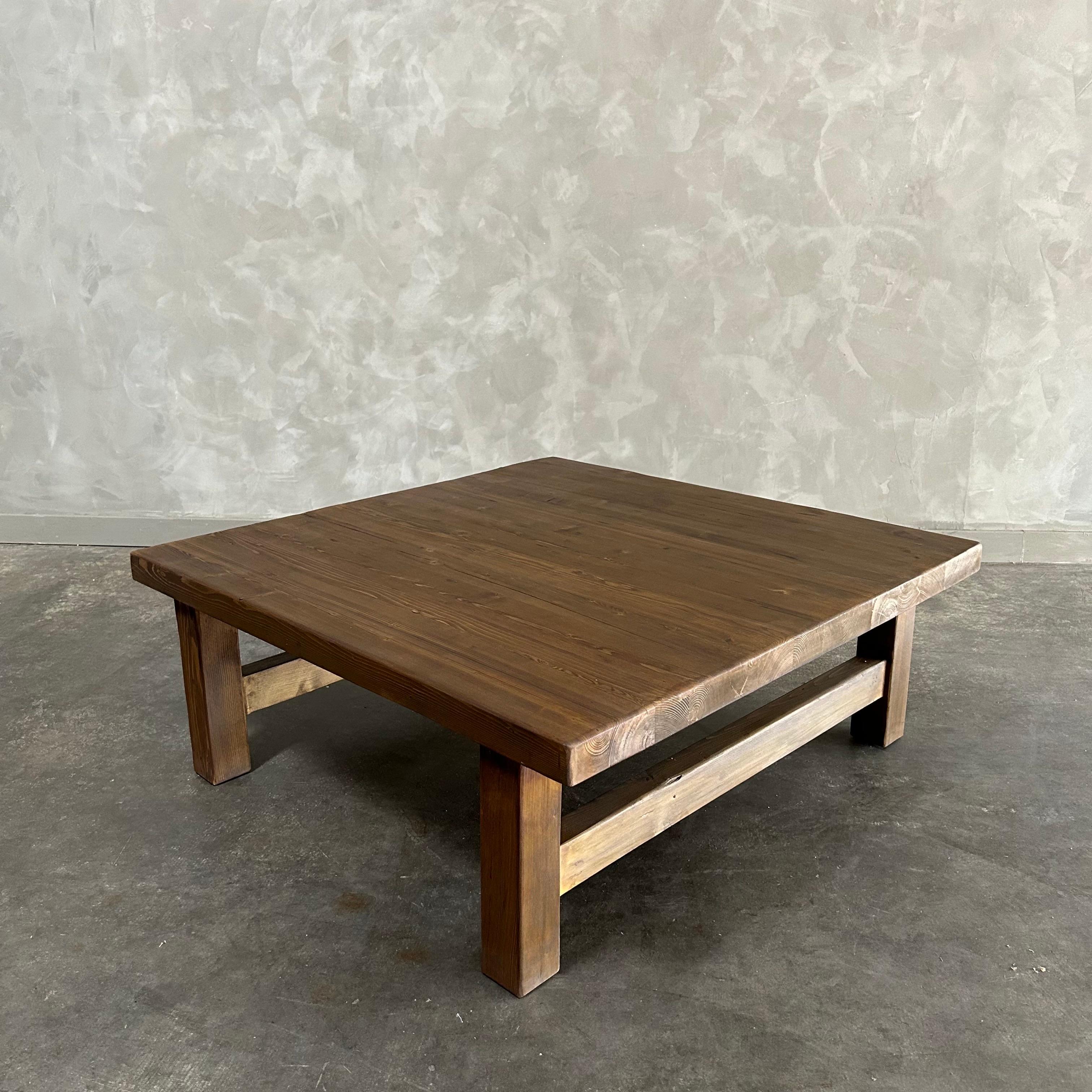 Organic Modern Reclaimed pine wood coffee table For Sale