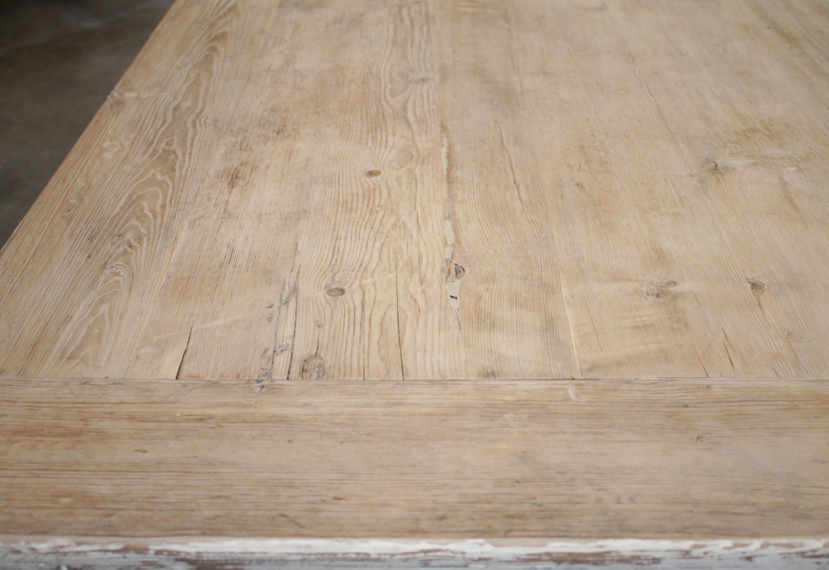Reclaimed Pine Wood Dining Table with Distressed White Paint 4
