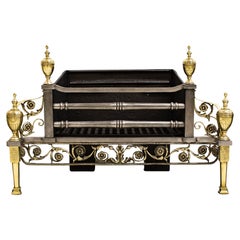 Antique Reclaimed Polished Steel and Brass Cast Iron Fire Basket